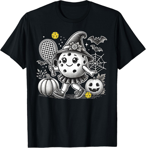 Cute Halloween Tennis And Pickleball Witch For Girls T-Shirt