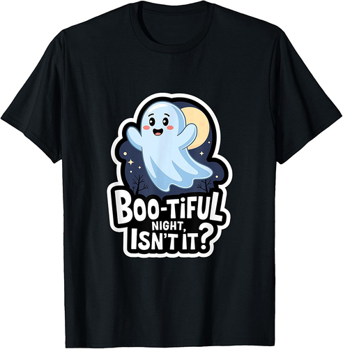 Cute Kawaii Boo-tiful Night Ghost Halloween Design T-Shirt