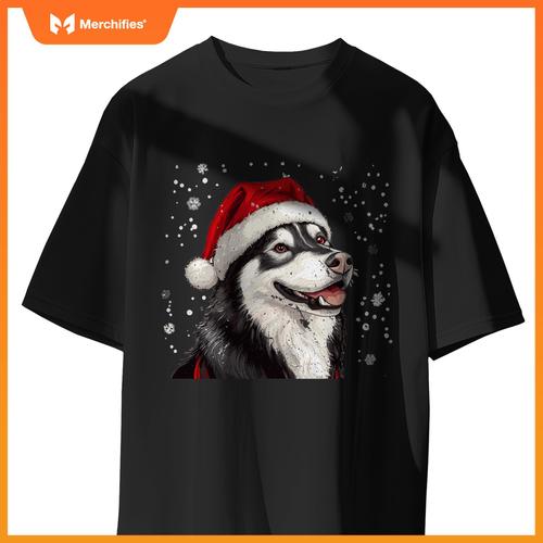 Cute Siberian Husky Dog Christmas Merry X-mas Graphic T-Shirt