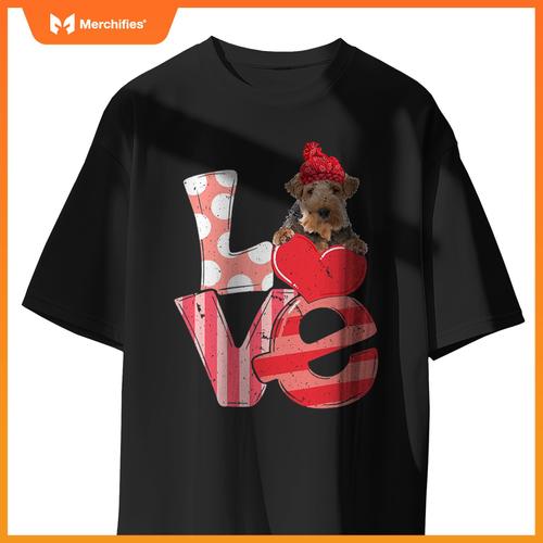 Cute Wire Fox Terrier Valentine LOVE - Dogs Hug Heart Lover T-Shirt