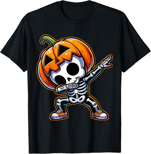 Dabbing Halloween Skeleton Boys Trick Treat Funny Pumpkin T-Shirt