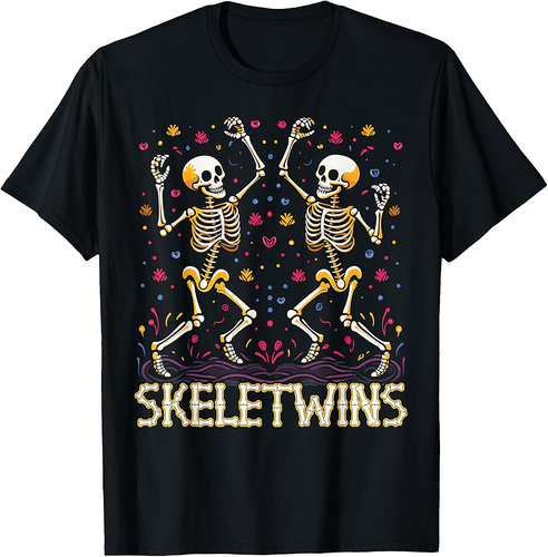 Dancing Skeletons Twins Halloween Matching Skeletwins T-Shirt
