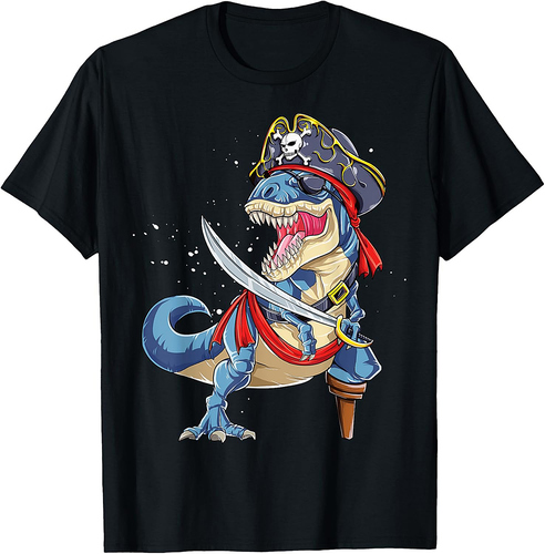 Dinosaur T rex Pirate Jolly Roger Halloween Funny Boys Men T-Shirt