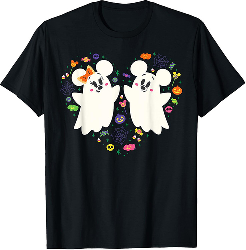 Disney Mickey and Minnie Cute Little Ghosts Halloween Heart T-Shirt