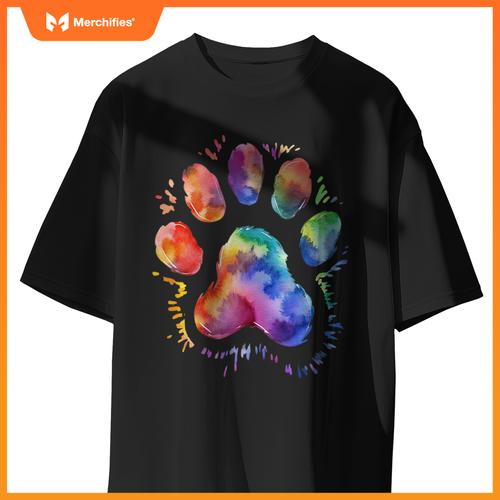 Dog Lover and Pet Owner Cool Tye Dye Dog Paw For Dog Dad T-Shirt