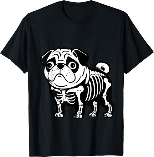 Dog Pug Skeleton Halloween Men Women Kids T-Shirt