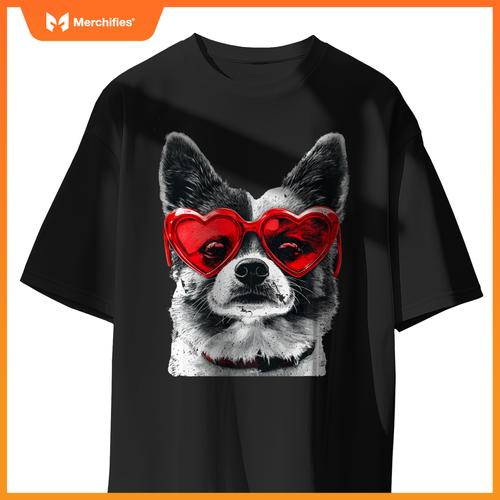 Dog Wearing Glasses Heart Valentines Day Funny Dog T-Shirt