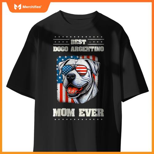 Dogo Argentino Mom American USA Flag 4th Of July Patriotic T-Shirt