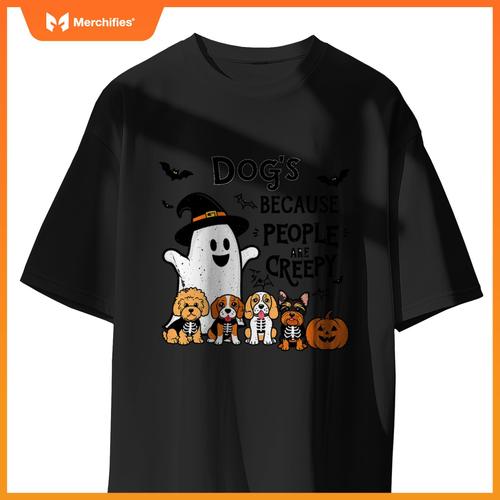 Dogs Because People Are Creepy Retro Halloween Dog Ghost T-Shirt