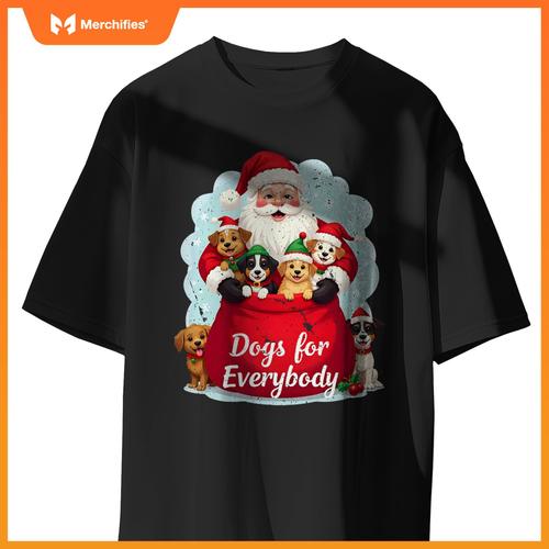 Dogs for Everybody Christmas – Cute Santa with Puppies T-Shirt