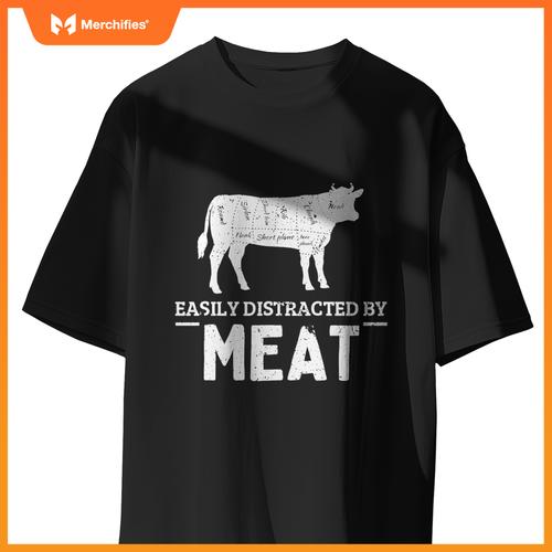 Easily Distracted By Meat Funny Vintage BBQ Chef Butcher T-Shirt