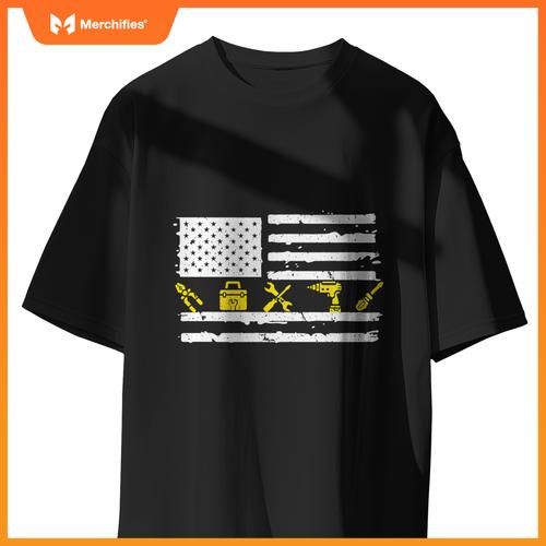 Electrician USA Flag Tools 4TH Of July Fathers Day Patriotic T-Shirt