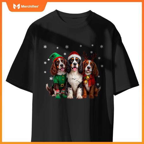 English Springer Spaniel Christmas Dogs Santa Reindeer Elf T-Shirt