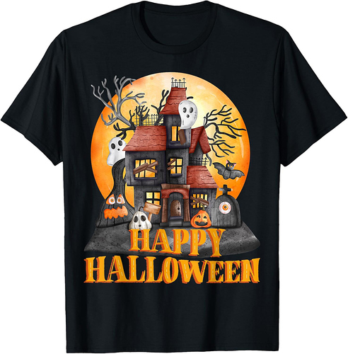 Fall season happy Halloween haunted houses spiders bats T-Shirt