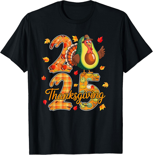Thanksgiving 2025 Cute Turkey As Avocado Vegan Fall Leaves T-Shirt