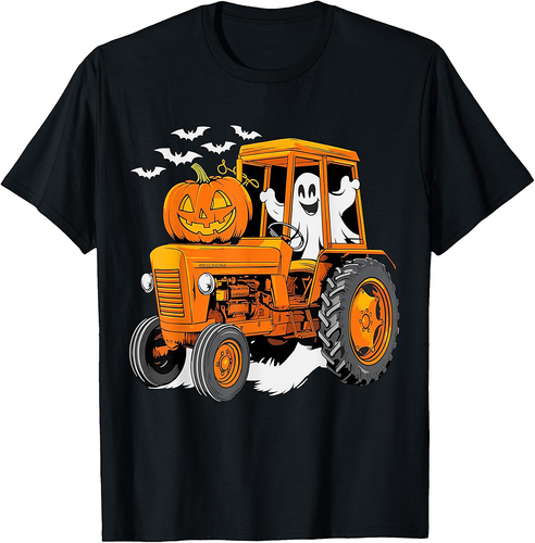 Farmer Tractor Ghost and Pumpkin Halloween Costume T-Shirt