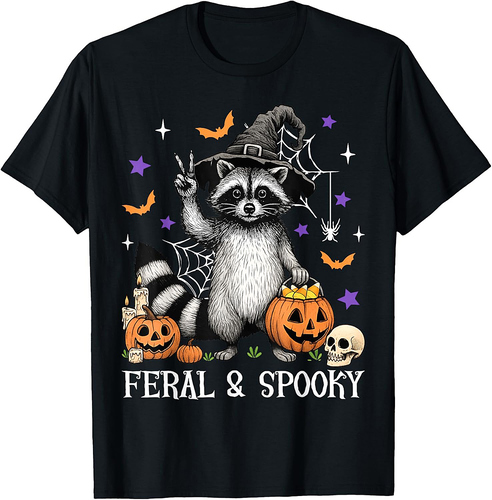 Feral & Spooky Funny Creepy Raccoon Trick Or Treat Halloween T-Shirt