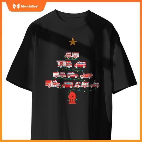 Firefighter, Fire Truck Christmas Tree, Ugly Xmas Sweater T-Shirt