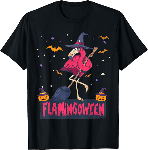 Flamingoween Funny Witch Flamingo Lover Halloween T-Shirt