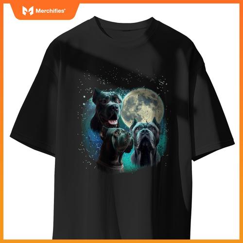 Funny 3 Dog Moon Blue Cane Corso, Cropped Ears, Weird Meme T-Shirt