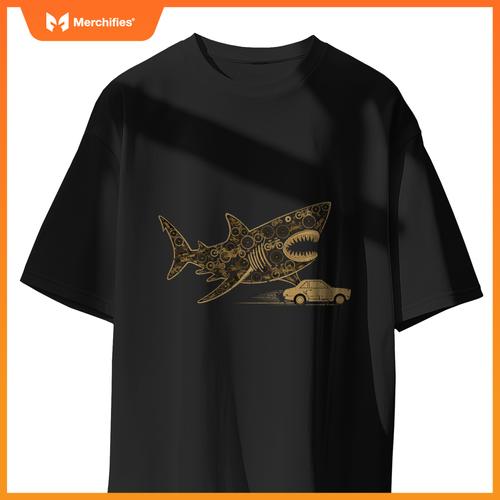 Funny Bicycles Shaping A Shark Chasing A Car Funny Cyclists T-Shirt
