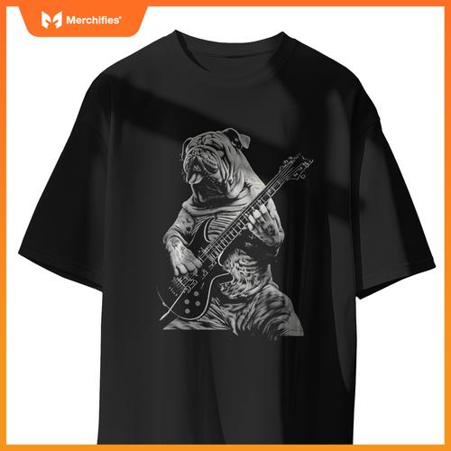 Funny Bulldog Dog Playing Electric Guitar Rock Dog Dad