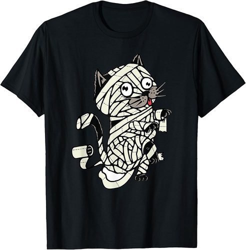 Funny Cat Mummy Halloween Black Cat Lovers Party Costume T-Shirt