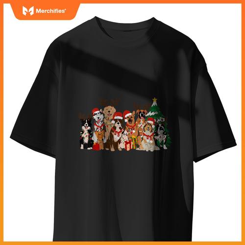 Funny Christmas Dogs Squad Reindeer Santa Lights Dog Owner T-Shirt