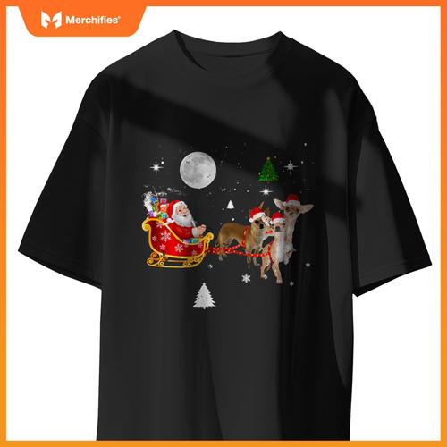 Funny Christmas Santa Claus Riding Chihuahua Xmas Boys Dogs T-Shirt