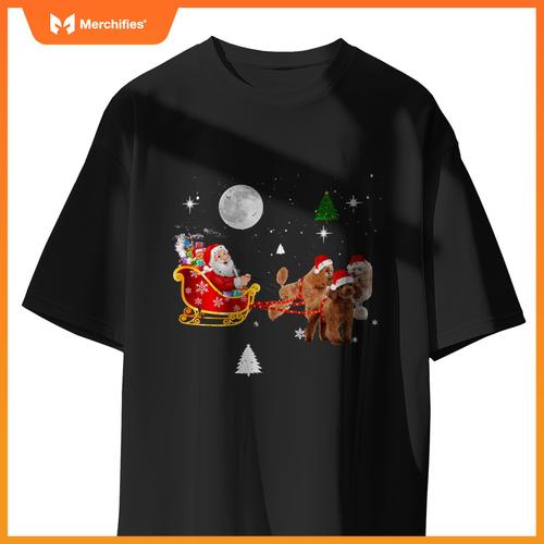 Funny Christmas Santa Claus Riding Poodle Xmas Boys Dogs T-Shirt