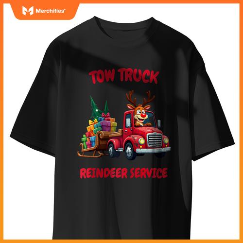 Funny Christmas Tow Truck Reindeer Service Holiday Idea Raglan Baseball Tee T-Shirt