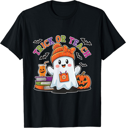 Funny Coquette Bow Pumpkin Halloween Ghost Trick Or Teach T-Shirt