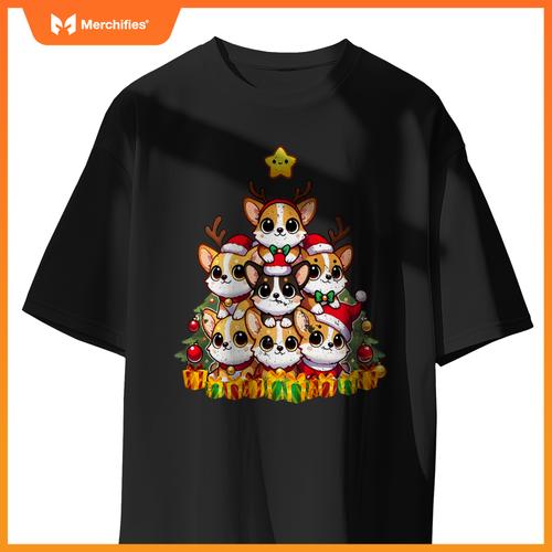 Funny Corgi Christmas Tree Lights Puppy Corgi Dog Lover T-Shirt