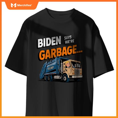 Funny Donald Trump Rides in a Garbage Truck Cartoon Tee T-Shirt