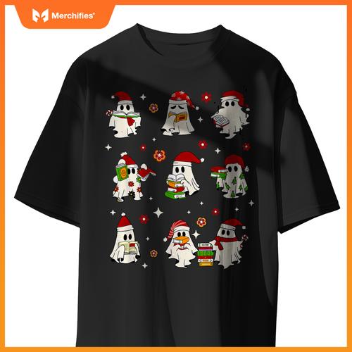 Funny Ghost Book Reading Christmas Books Lover Teacher