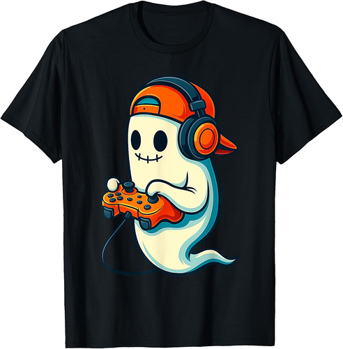 Funny Ghost Gamer Cap Skater Cool Halloween Video Game Kids T-Shirt