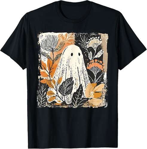 Funny Ghost Wildflower Spooky Season Happy Halloween Vintage T-Shirt