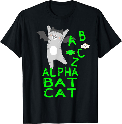 Funny Halloween Boys & Girls Bat Kids ABC Alpha Bat Cat T-Shirt