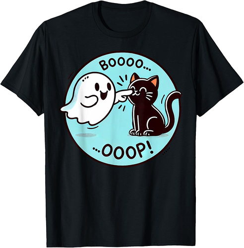 Funny Halloween Ghost Black Cat Boop Easy Lazy Costume T-Shirt for Men Women Kids