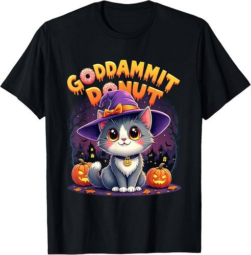 Funny Halloween Pet Lovers Kitty Donut Witchy Diva Cat T-Shirt