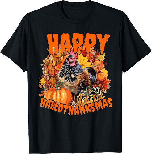 Funny Happy Hallothanksmas Halloween Thanksgiving Christmas T-Shirt