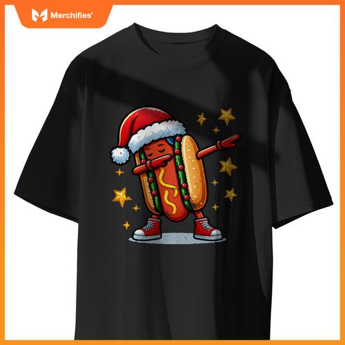 Funny Hot Dog Dubbing Dance Christmas Xmas Humor Design T-Shirt