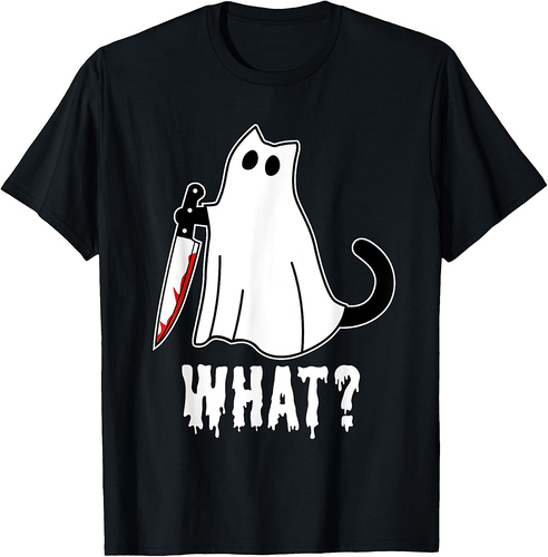 Funny Murder Cat Black Cat Murderous With Knife Halloween Men Women T-Shirt