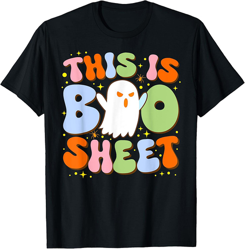 Funny This Is Boo Sheet Halloween Costume Ghost Groovy Retro T-Shirt