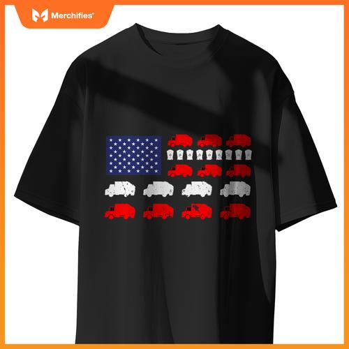 Garbage Truck Usa American Flag Patriotic Adult Men Women T-Shirt