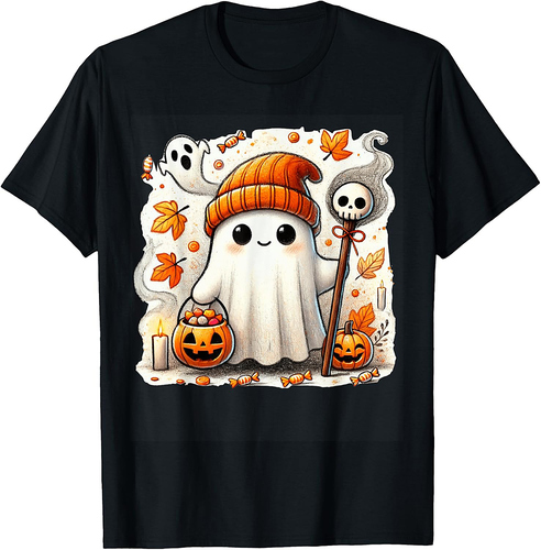 Ghost Halloween Cute Ghost Trick or Treat Candy Kids Women T-Shirt