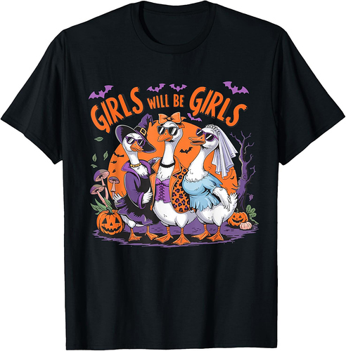 Girl Will be Girls Spooky Feminist Halloween Costume Women T-Shirt