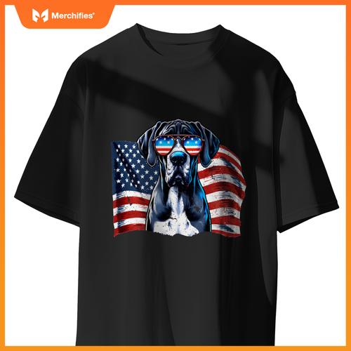 Great Dane American Flag Patriotic Sunglasses Dogs Vintage T-Shirt