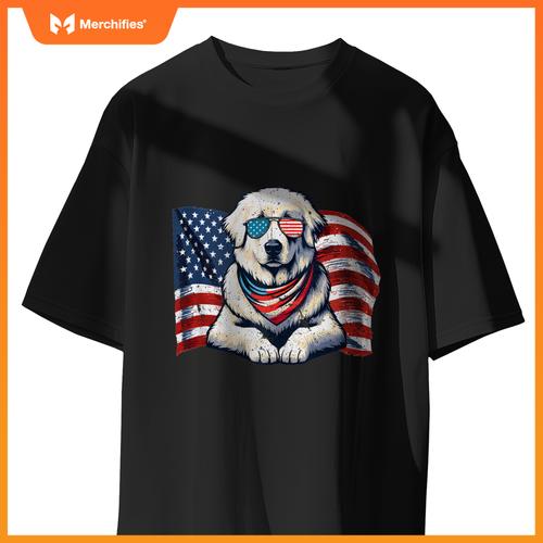 Great Pyrenees Dogs Vintage USA Flag Sunglasses Patriotic T-Shirt