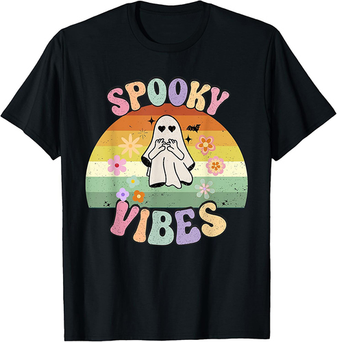 Groovy Ghost Spooky Vibes Retro Halloween T-Shirt